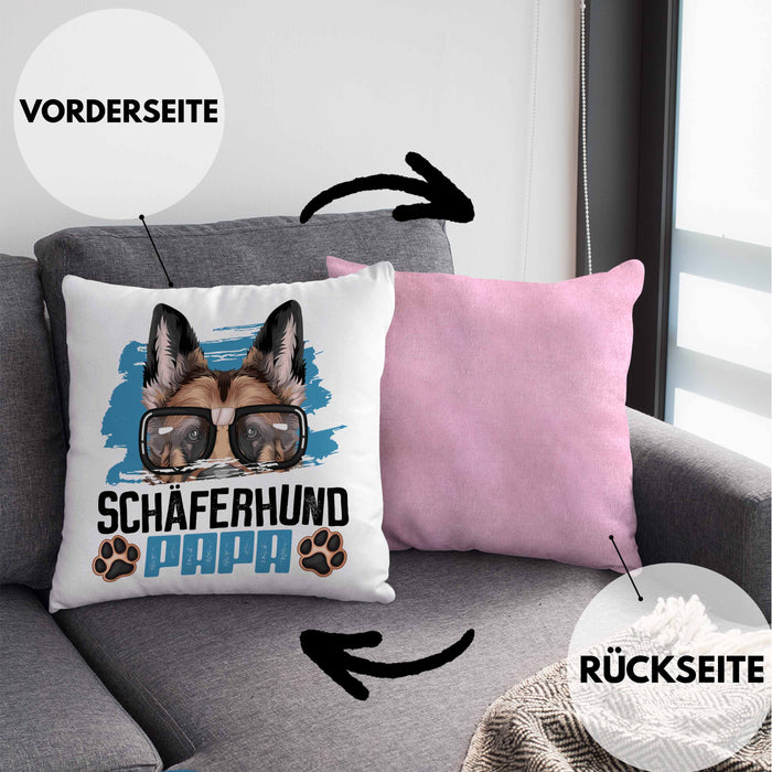 Schäferhund Papa Besitzer Kissen mit Füllung 40x40 Geschenk Lustiger Spruch Geschenkidee Schäferhund Liebhaber (Grau) Rosa Trendation