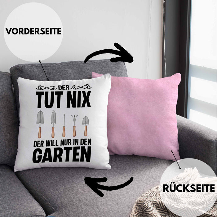 Der Tut Nix Gärtner Kissen mit Füllung 40x40 mit Spruch Garten Hobbygärtner Geschenk Lustig (Grau) Rosa Trendation