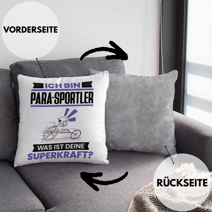 Para-Sportler Kissen mit Füllung 40x40 Geschenk für Para-Sportler Geburtstag Lustiger Spruch Was Ist Deine Superkraft (Grau) Grau Trendation