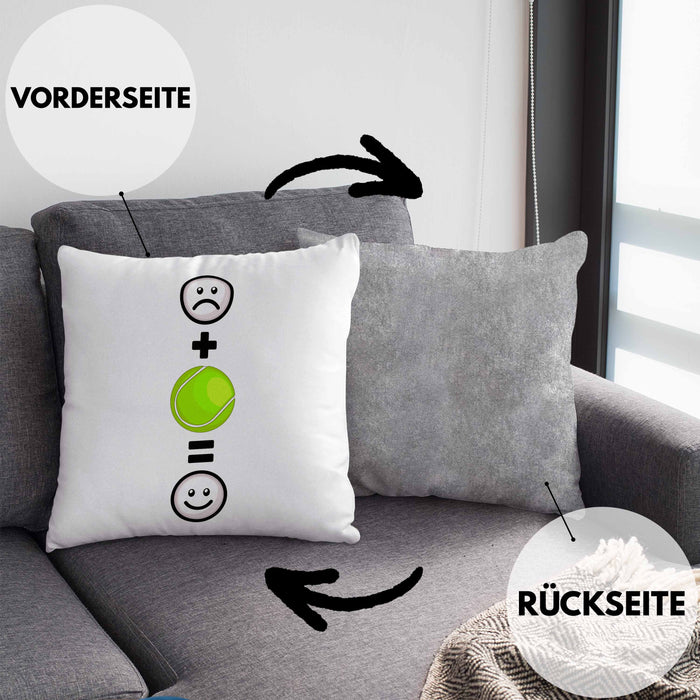 Tennis Kissen mit Füllung 40x40 Geschenk für Tennisspieler Männer Frauen Lustige Geschenkidee :( + Tennisball = :) Geburtstag (Grau) Grau Trendation