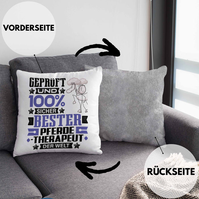 Pferdetherapeut Geschenk Lustiger Spruch für Pferdetherapeut Geschenkidee Bester Pferdetherapeut Der WeltKissen mit Füllung 40x40 (Grau) Grau Trendation