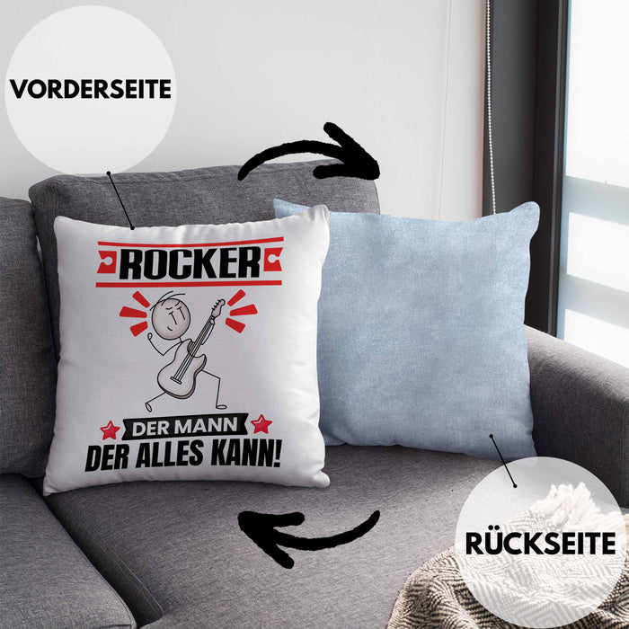 Rocker Kissen mit Füllung 40x40 Geschenk für Rocker Der Mann Der Alles Kann Geschenkidee zum Geburtstag (Grau) Blau Trendation
