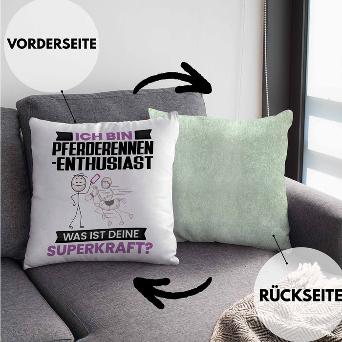 Pferderennen-Enthusiast Kissen mit Füllung 40x40 Geschenk für Pferderennen-Enthusiast Geburtstag Lustiger Spruch Was Ist Deine Superkraft (Grau) Grün Trendation