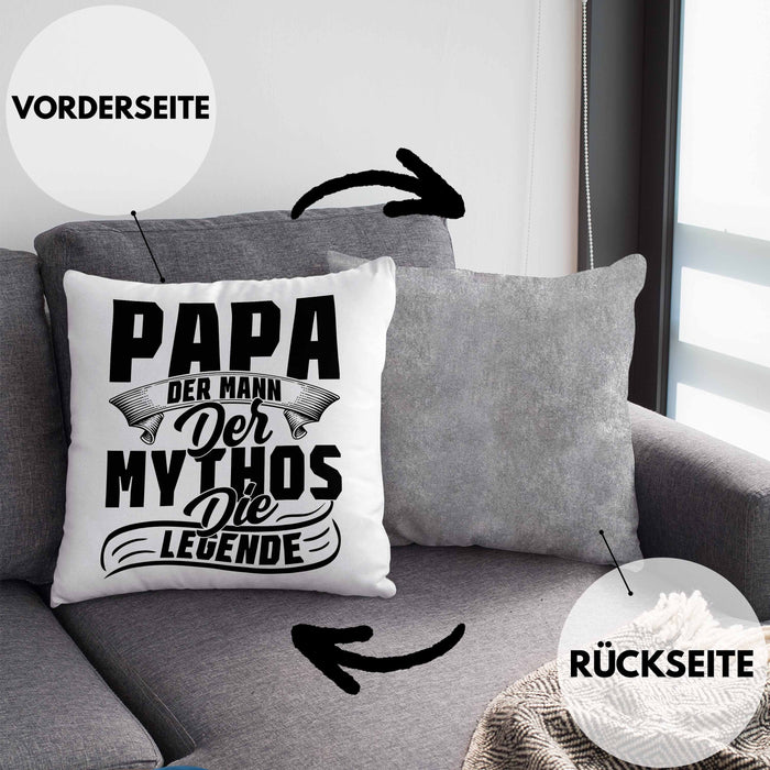 Papa Der Mann Der Mythos Die Legende Kissen mit Füllung 40x40 Vatertag Spruch Bester Papa Geschenkidee Vater (Grau) Grau Trendation
