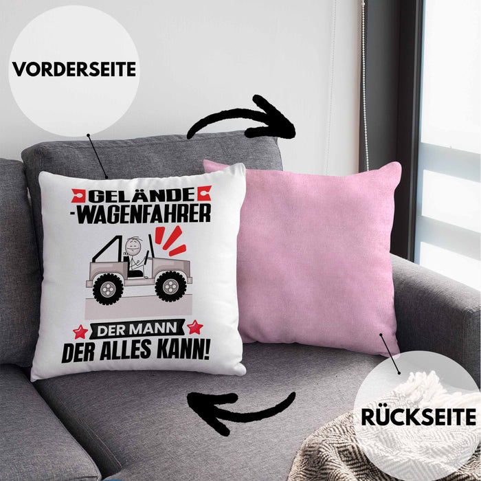 Geländewagenfahrer Kissen mit Füllung 40x40 Geschenk für Geländewagenfahrer Der Mann Der Alles Kann Geschenkidee zum Geburtstag (Grau) Rosa Trendation