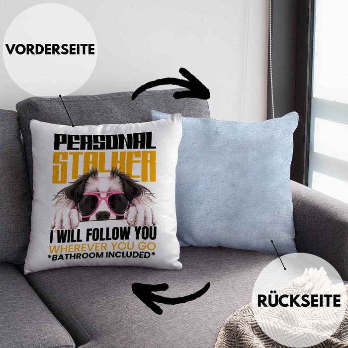 Border Collies Besitzerin Kissen mit Füllung 40x40 Geschenk Lustiger Spruch Geschenkidee Personal Stalker (Grau) Blau Trendation
