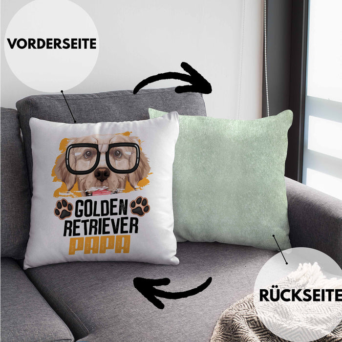 Golden Retriever Papa Besitzer Kissen mit Füllung 40x40 Geschenk Lustiger Spruch Geschenkidee Golden Retriever Liebhaber (Grau) Grün Trendation