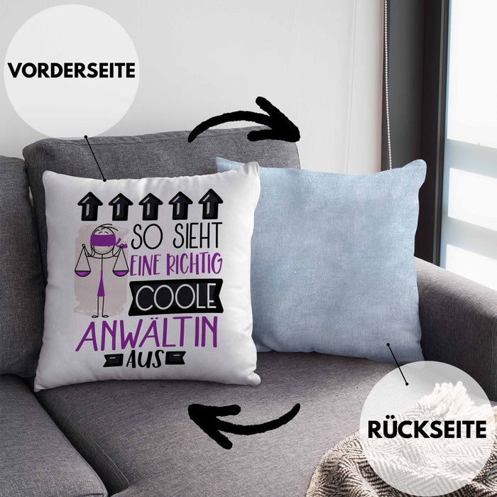 Anwältin Geschenk Kissen mit Füllung 40x40 Lustig Geschenkidee für Anwältin Geburtstag So Sieht Eine Richtig Coole Anwältin Aus Frauen Spruch (Grau) Blau Trendation