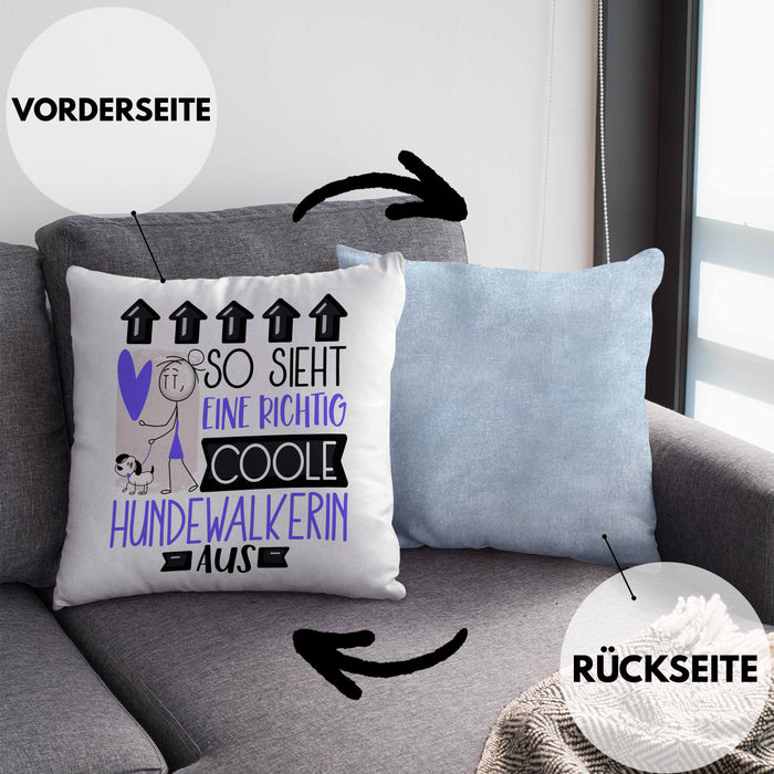 Hundewalkerin Geschenk Kissen mit Füllung 40x40 Lustig Geschenkidee für Hundewalkerin Geburtstag So Sieht Eine Richtig Coole Hundewalkerin Aus Frauen Spruch (Grau) Blau Trendation