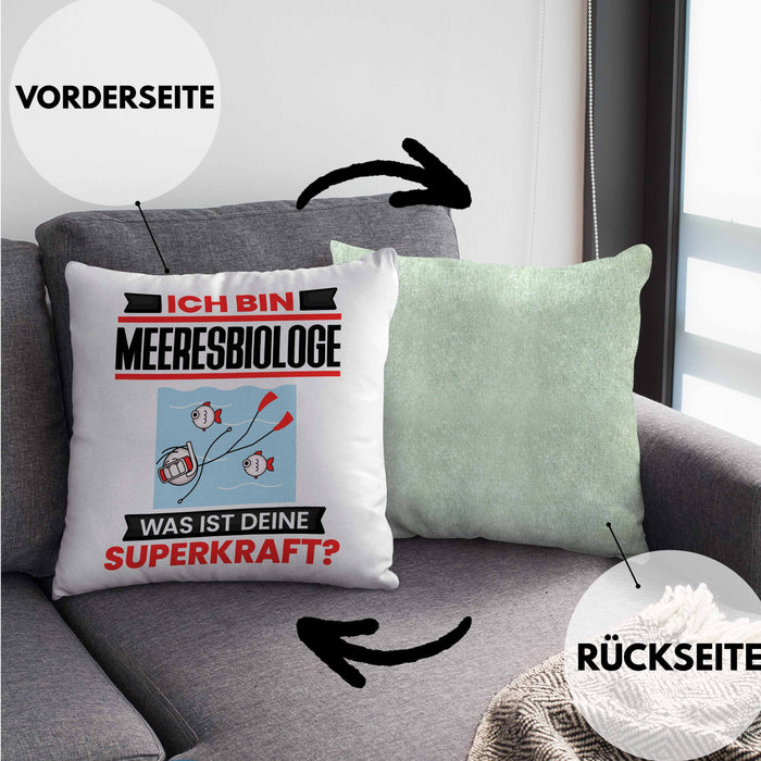 Meeresbiologe Kissen mit Füllung 40x40 Geschenk für Meeresbiologe Geburtstag Lustiger Spruch Was Ist Deine Superkraft (Grau) Grün Trendation