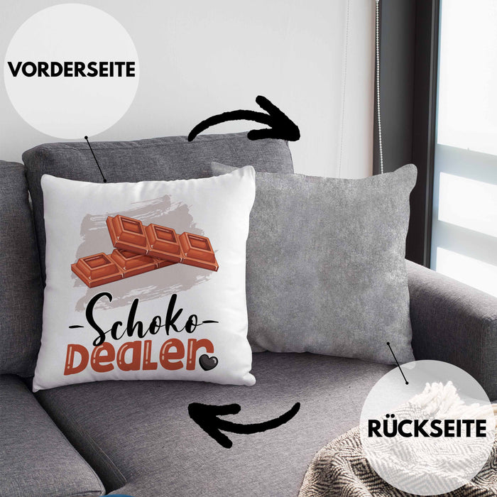 Schoko Dealer Kissen mit Füllung 40x40 Geschenk für Schokoladenverkäufer Geburtstag Spruch Geschenkidee (Grau) Grau Trendation