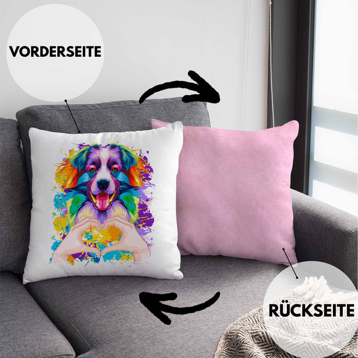 Border Collies Besitzer Farbe Love Kissen mit Füllung 40x40 Geschenk Lustiger Spruch Geschenkidee Border Collies Besitzerin (Grau) Rosa Trendation