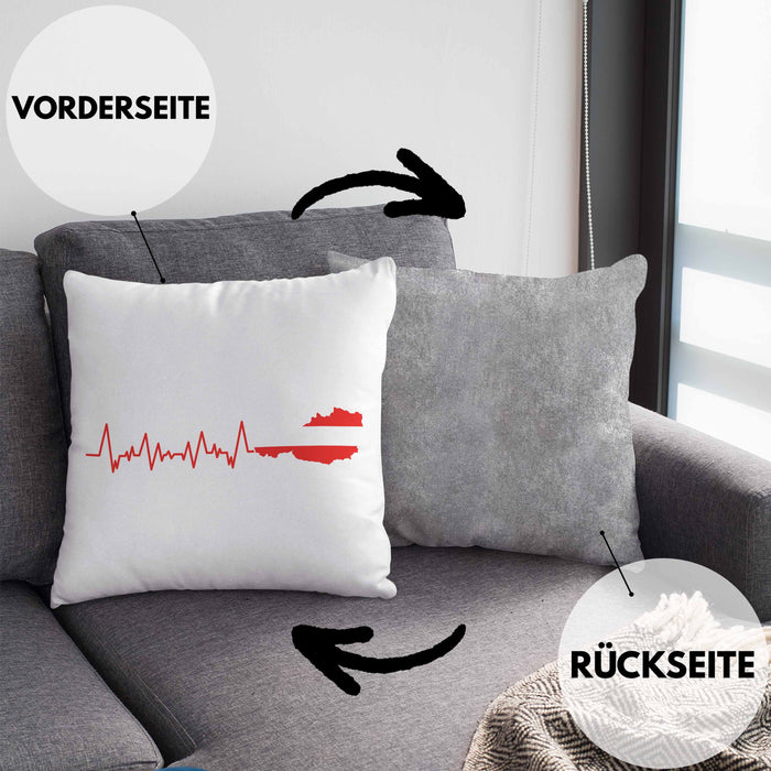 Austria Kissen mit Füllung 40x40 Geschenk Herzschlag Österreich Heimat Alpen EKG (Grau) Grau Trendation