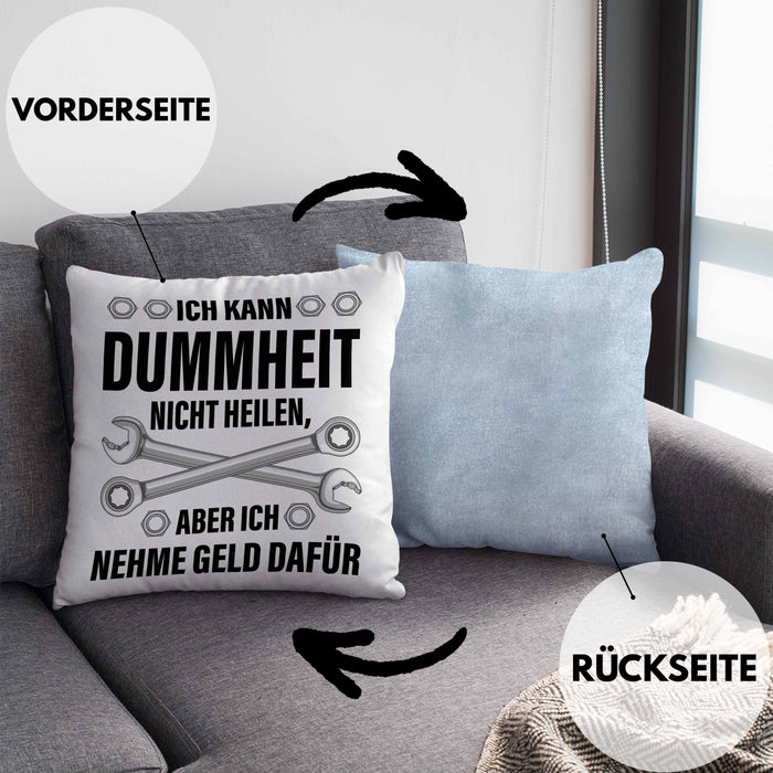 KFZ Mechaniker Geschenk Lustig Kissen mit Füllung 40x40 Automechaniker Handwerker Mechatroniker Werkstatt Kissen mit Füllung 40x40 (Grau) Blau Trendation
