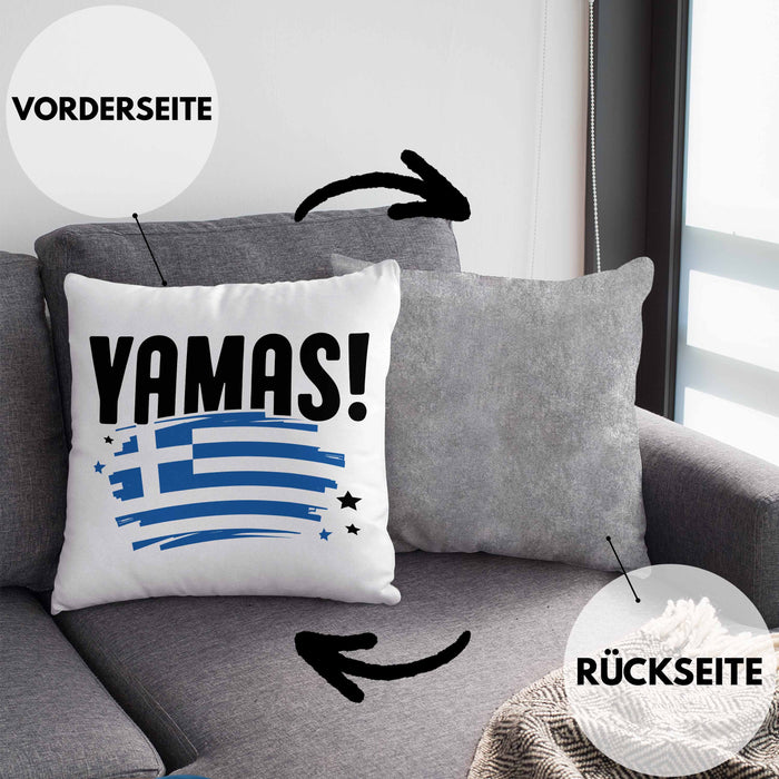 Griechenland Kissen mit Füllung 40x40 Yamas Ouzo Griechenland Trink Spruch Sprüche für Grieche (Grau) Grau Trendation