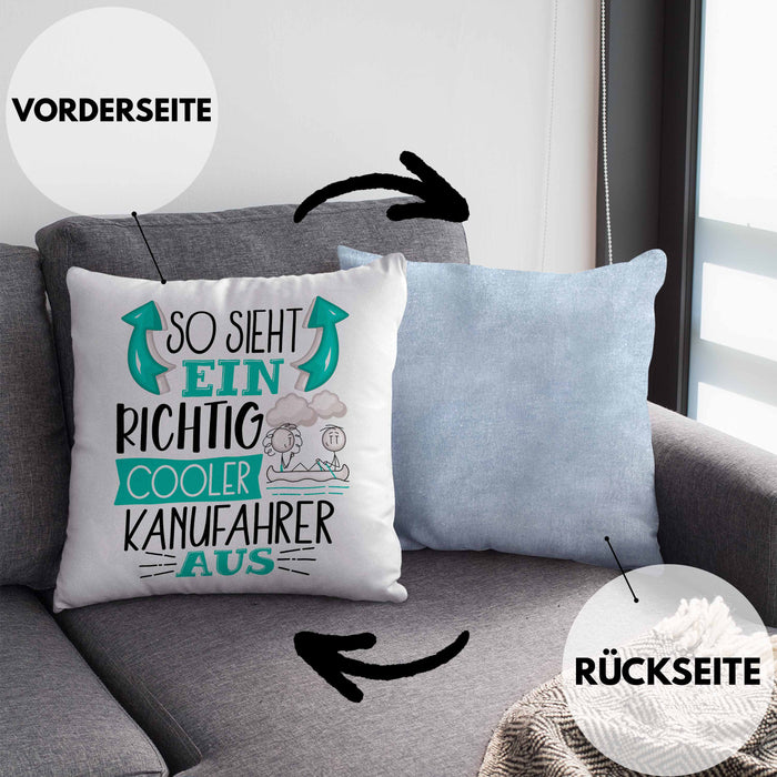So Sieht Ein Richtig Cooler Kanufahrer Aus Geschenk Kissen mit Füllung 40x40 Lustiger Spruch Geschenkidee (Grau) Blau Trendation