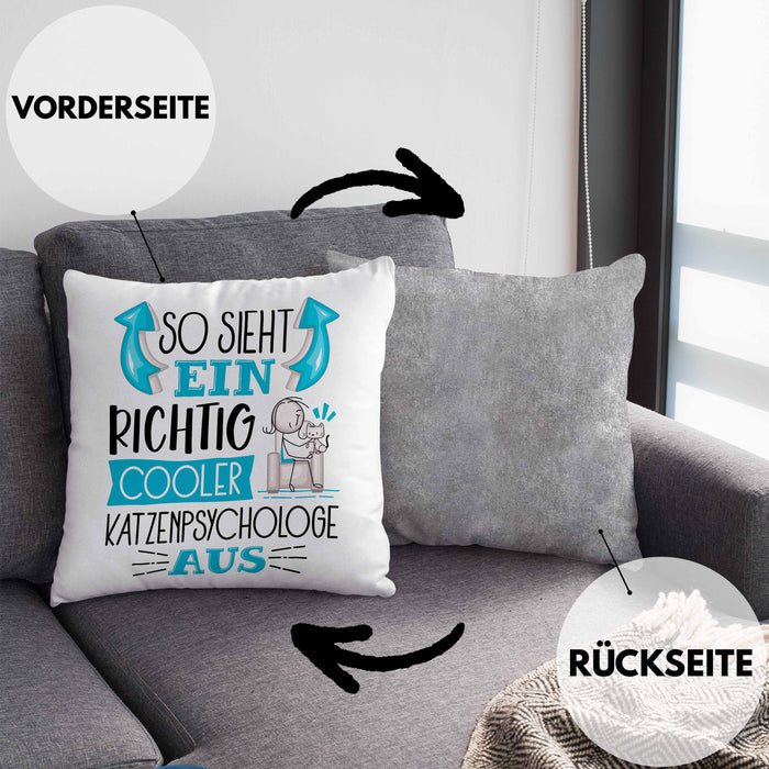 Katzenpsychologe Kissen mit Füllung 40x40 So Sieht Ein Richtig Cooler Katzenpsychologe Aus Geschenk Lustiger Spruch Geschenkidee (Grau) Grau Trendation
