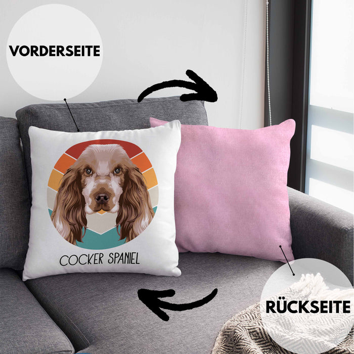 Cocker Spaniel Besitzer Kissen mit Füllung 40x40 Geschenk Lustiger Spruch Geschenkidee Cocker Spaniel Mama Papa (Grau) Rosa Trendation
