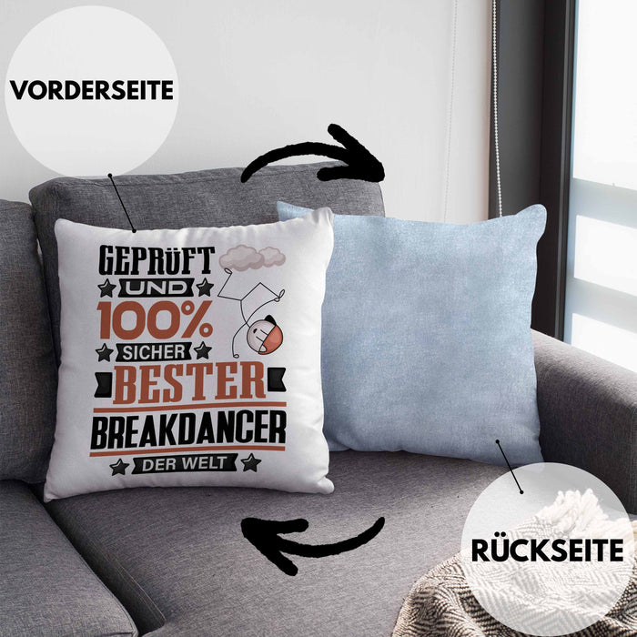 Breakdancer Geschenk Lustiger Spruch für Breakdancer Geschenkidee Bester Breakdancer Der WeltKissen mit Füllung 40x40 (Grau) Blau Trendation
