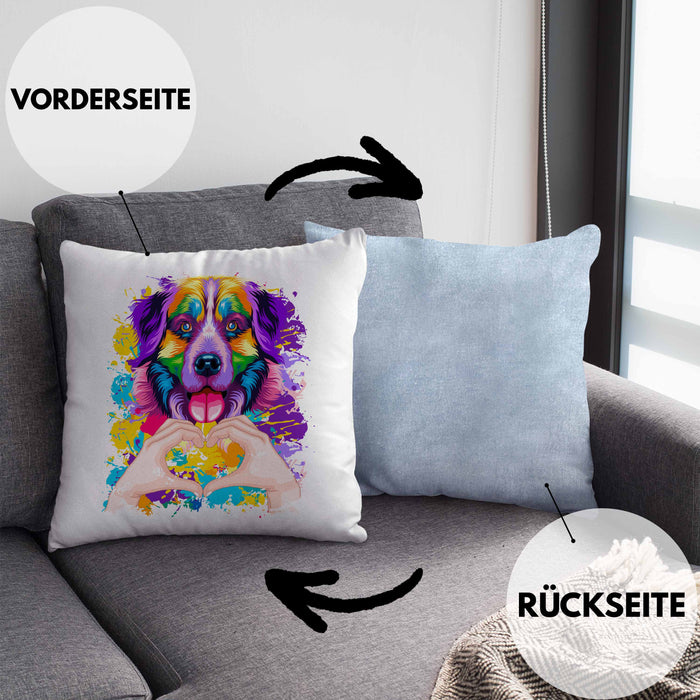 Berner Sennen Besitzer Farbe Love Kissen mit Füllung 40x40 Geschenk Lustiger Spruch Geschenkidee Berner Sennen Besitzerin (Grau) Blau Trendation