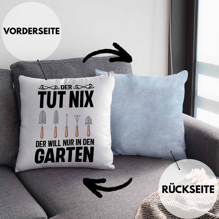 Der Tut Nix Gärtner Kissen mit Füllung 40x40 mit Spruch Garten Hobbygärtner Geschenk Lustig (Grau) Blau Trendation