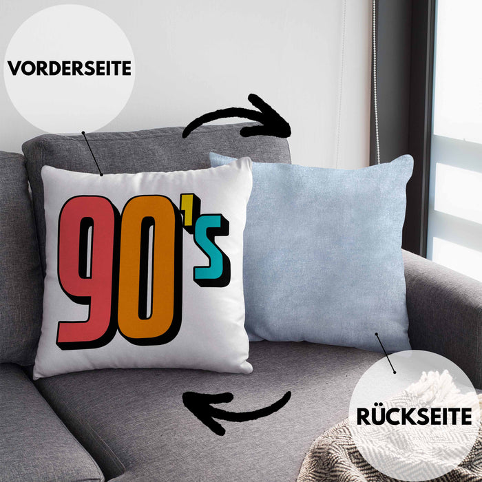 90er Jahre Kissen mit Füllung 40x40 "90's" - Retro Geschenk für Nostalgiker (Grau) Blau Trendation