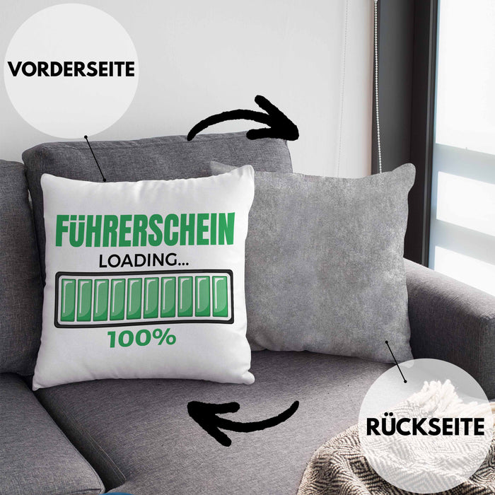 Führerschein Bestanden Geschenk Kissen mit Füllung 40x40 Bestandener Führerschein Führerschein Loading 100% Fahrschule (Grau) Grau Trendation