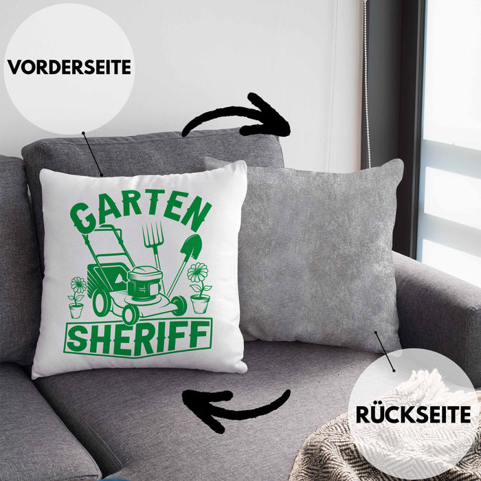 Gärtner Geschenk Kissen mit Füllung 40x40 Garten-Sheriff Geschenkidee Garten-Pflege (Grau) Grau Trendation