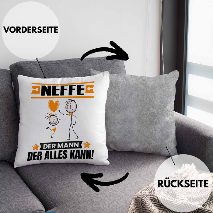 Neffe Kissen mit Füllung 40x40 Geschenk für Neffe Der Mann Der Alles Kann Geschenkidee zum Geburtstag (Grau) Grau Trendation