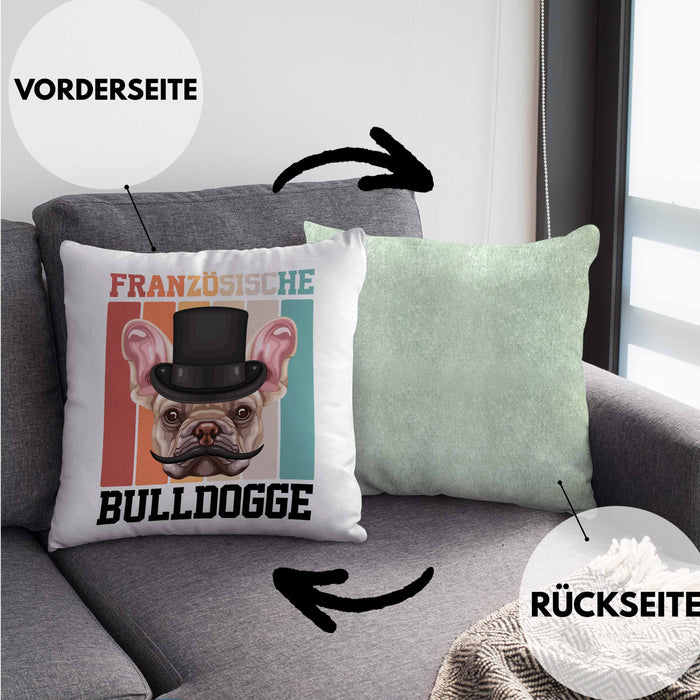 Französische Bulldogge Besitzer Kissen mit Füllung 40x40 Geschenk Lustiger Spruch Geschenkidee Retro Vinatge Französische Bulldogge (Grau) Grün Trendation