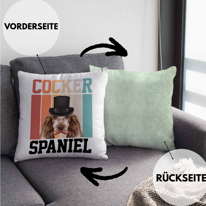 Cocker Spaniel Besitzer Kissen mit Füllung 40x40 Geschenk Lustiger Spruch Geschenkidee Retro Vinatge Cocker Spaniel (Grau) Grün Trendation