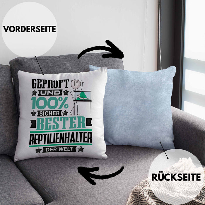 Reptilienhalter Geschenk Lustiger Spruch für Reptilienhalter Geschenkidee Bester Reptilienhalter Der WeltKissen mit Füllung 40x40 (Grau) Blau Trendation