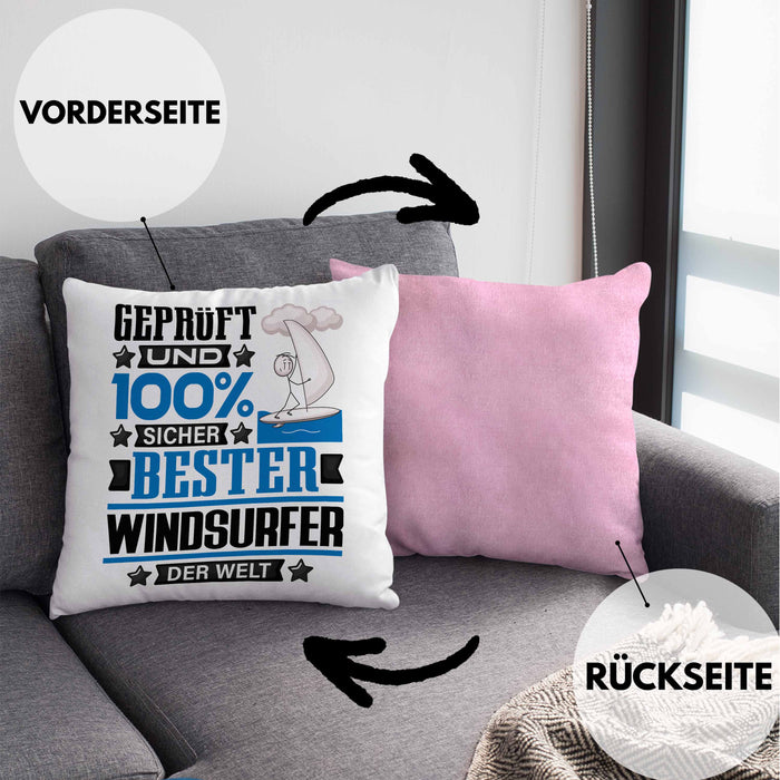 Windsurfer Geschenk Lustiger Spruch für Windsurfer Geschenkidee Bester Windsurfer Der WeltKissen mit Füllung 40x40 (Grau) Rosa Trendation