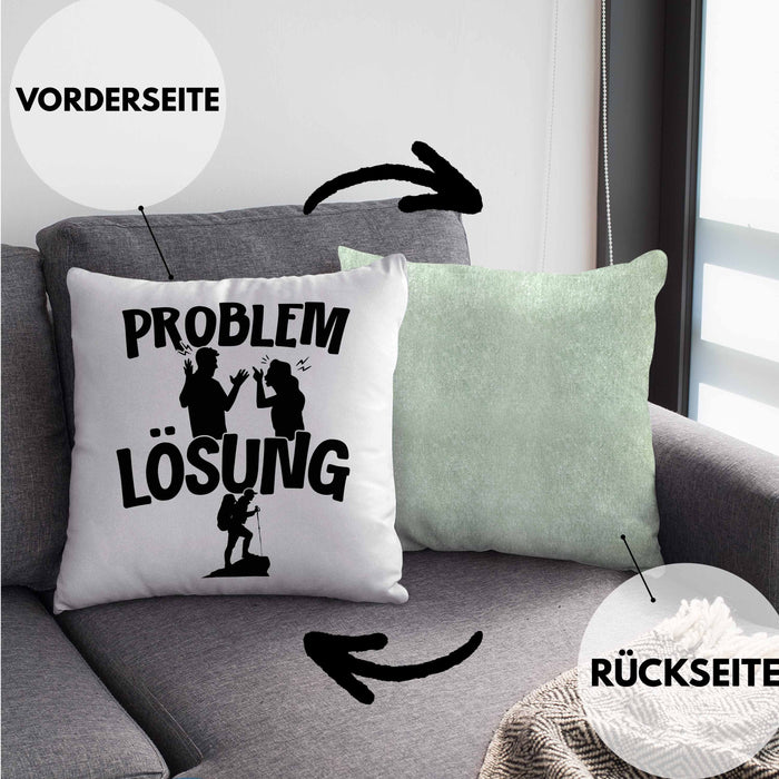Wandern Kissen mit Füllung 40x40 Geschenk für Wandern Männer Geschenkidee Problem und Lösung Berge Wandern (Grau) Grün Trendation