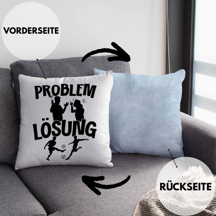 Fußballer Kissen mit Füllung 40x40 Geschenk für Fußballspieler Männer Geschenkidee Problem und Lösung Fussball Spielen (Grau) Blau Trendation