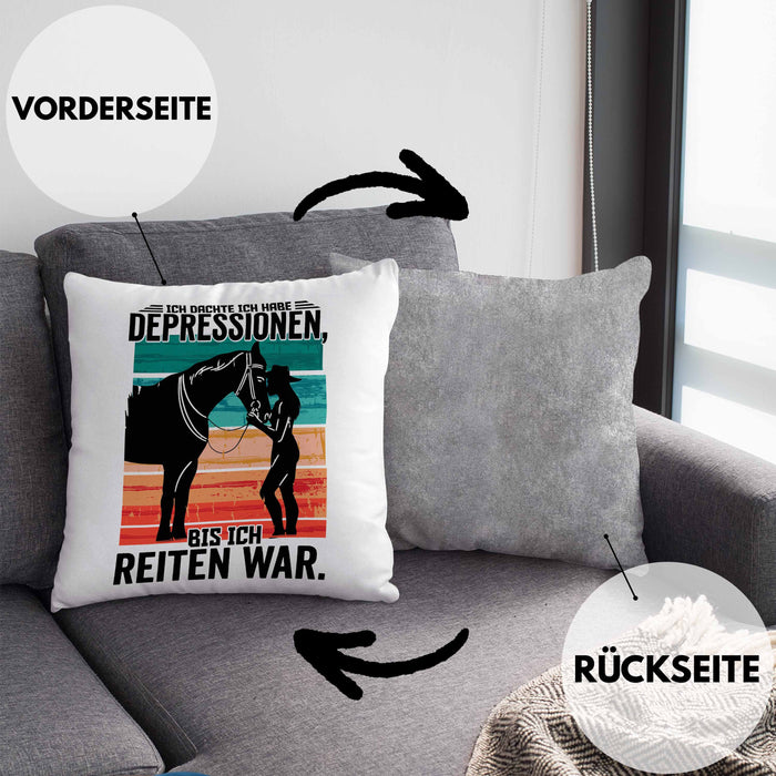 Reiterin Geschenk Kissen mit Füllung 40x40 Spruch Ich Dachte Ich Habe Depressionen Bis Ich Reiten War Geschenkidee (Grau) Grau Trendation