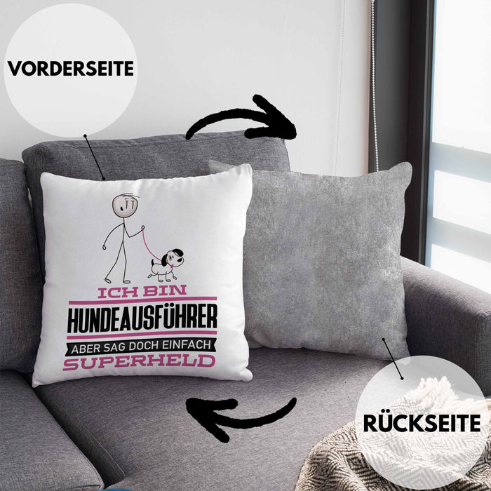 Hundeausführer Geschenk Kissen mit Füllung 40x40 Ich Bin Hundeausführer Aber Sag Doch Einfach Superheld Lustige Geschenkdiee für Hundeausführer (Grau) Grau Trendation