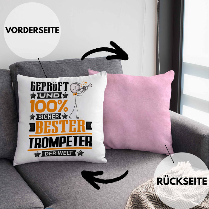 Trompeter Geschenk Lustiger Spruch für Trompeter Geschenkidee Bester Trompeter Der WeltKissen mit Füllung 40x40 (Grau) Rosa Trendation