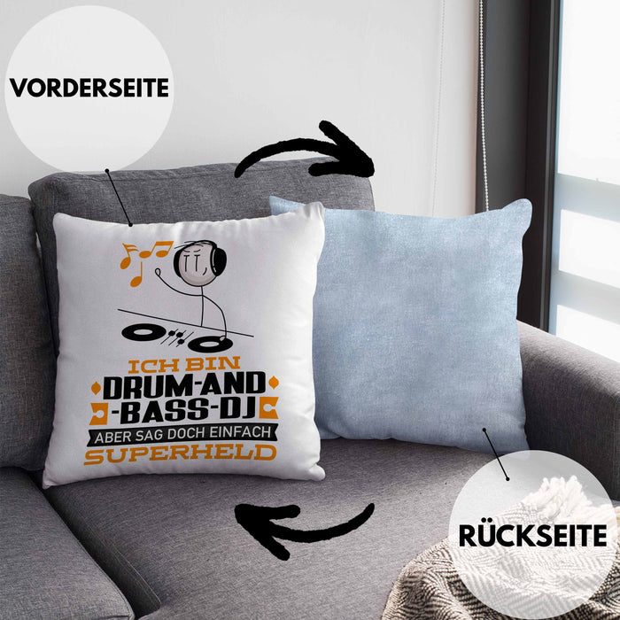 Drum-and-Bass-DJ Geschenk Kissen mit Füllung 40x40 Ich Bin Drum-and-Bass-DJ Aber Sag Doch Einfach Superheld Lustige Geschenkdiee für Drum-and-Bass-DJ (Grau) Blau Trendation