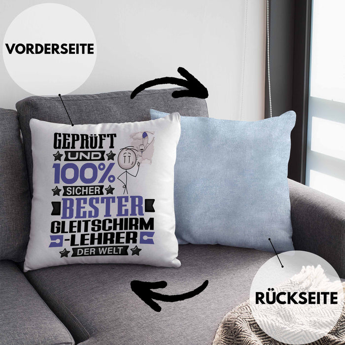 Gleitschirmlehrer Geschenk Lustiger Spruch für Gleitschirmlehrer Geschenkidee Bester Gleitschirmlehrer Der WeltKissen mit Füllung 40x40 (Grau) Blau Trendation
