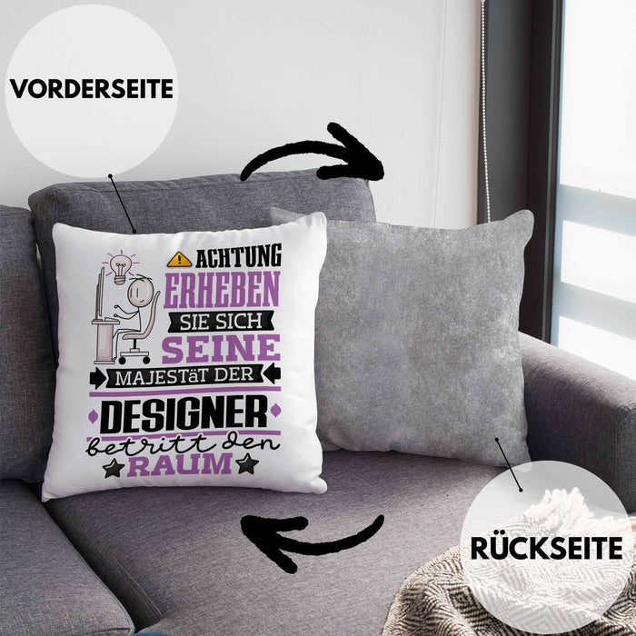 Designer Geschenk Kissen mit Füllung 40x40 Lustiger Spruch Erheben Sie Sich Der Designer Betritt den Raum (Grau) Grau Trendation