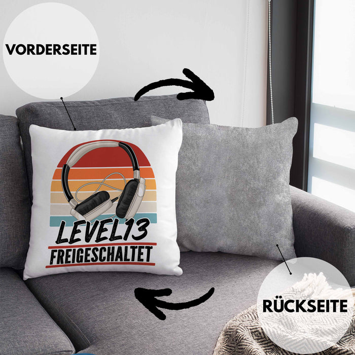 13. Geburtstag Kissen mit Füllung 40x40 Jungs Gaming Official Teenager 13er Geburtstag Geschenkidee Level 13 Freigeschaltet (Grau) Grau Trendation
