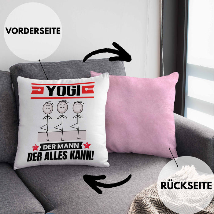 Yogi Kissen mit Füllung 40x40 Geschenk für Yogi Der Mann Der Alles Kann Geschenkidee zum Geburtstag (Grau) Rosa Trendation