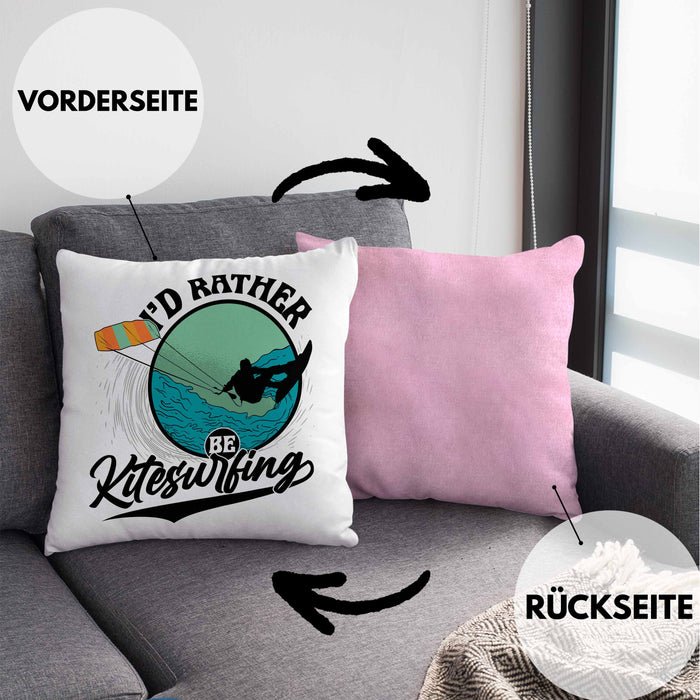 Kitesurfing Kissen mit Füllung 40x40 Geschenk für Kitesurfer Geschenkidee I'd Rather Be Kitesurfing (Grau) Rosa Trendation