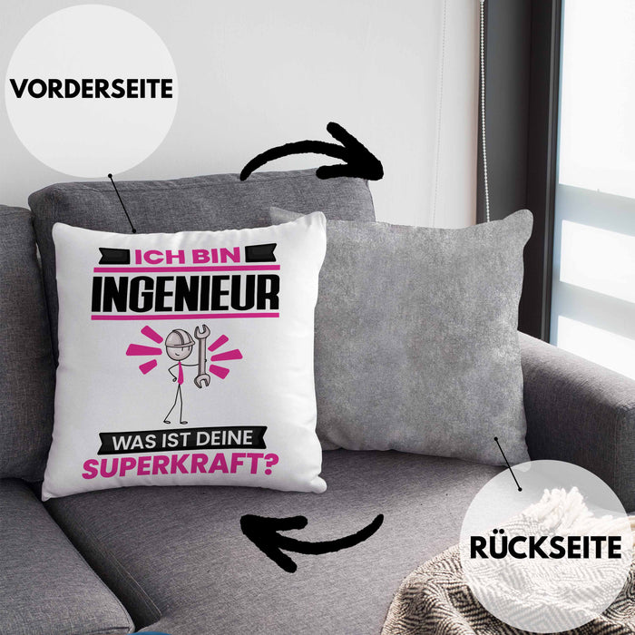 Ingenieur Kissen mit Füllung 40x40 Geschenk für Ingenieur Geburtstag Lustiger Spruch Was Ist Deine Superkraft (Grau) Grau Trendation