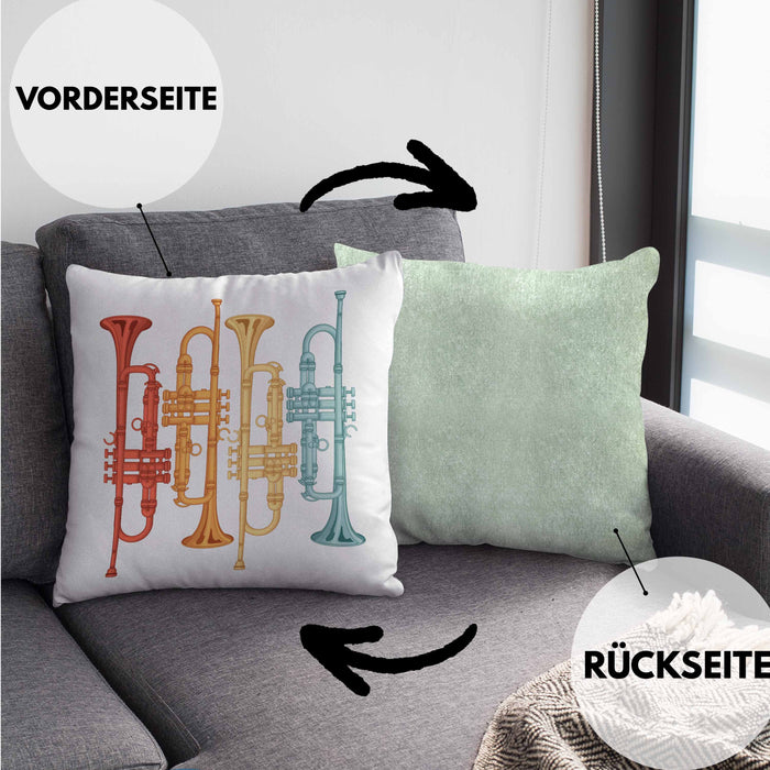 Trompete Kissen mit Füllung 40x40 Geschenk für Posaunist Posaune Retro Grafik (Grau) Grün Trendation