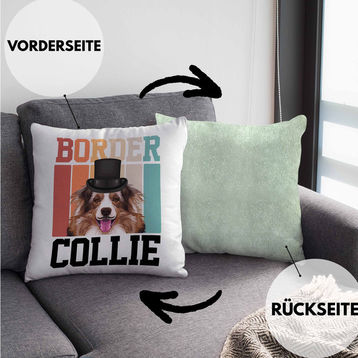 Border Collies Besitzer Kissen mit Füllung 40x40 Geschenk Lustiger Spruch Geschenkidee Retro Vinatge Border Collies (Grau) Grün Trendation