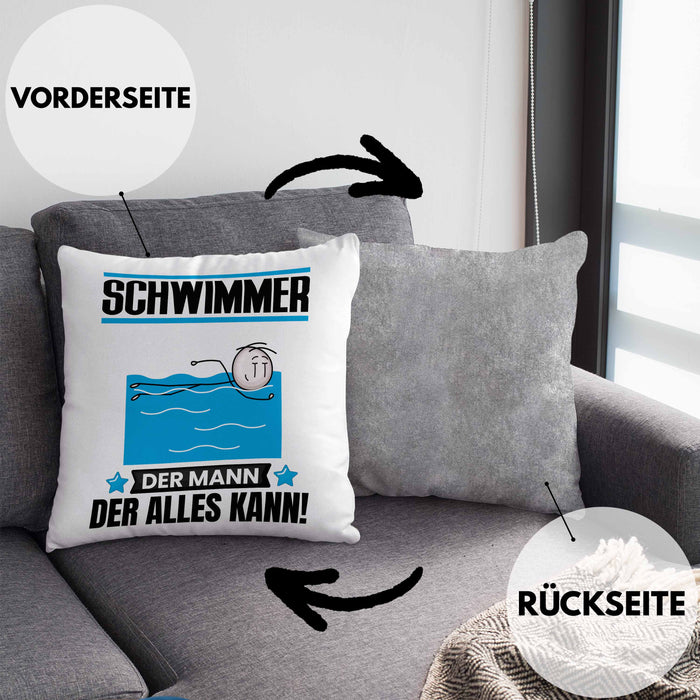 Schwimmer Kissen mit Füllung 40x40 Geschenk für Schwimmer Der Mann Der Alles Kann Geschenkidee zum Geburtstag (Grau) Grau Trendation
