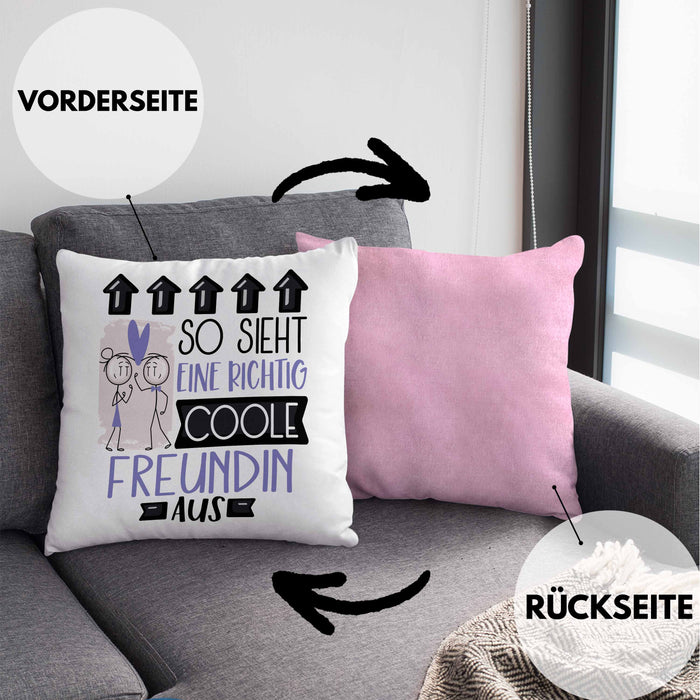 Freundin Geschenk Kissen mit Füllung 40x40 Lustig Geschenkidee für Freundin Geburtstag So Sieht Eine Richtig Coole Freundin Aus Frauen Spruch (Grau) Rosa Trendation