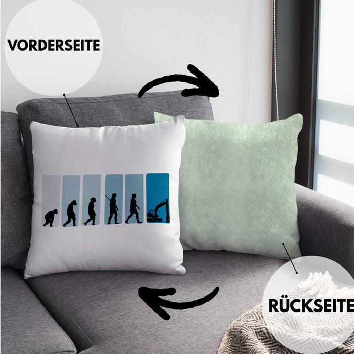 Bagger Lustige Geschenkidee für Baggerfahrer Kissen mit Füllung 40x40 Evolution-Motiv Baustelle (Grau) Grün Trendation
